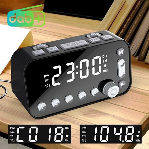DAB-A1 stor skärm DAB & FM väckarklockradio med dubbla USB