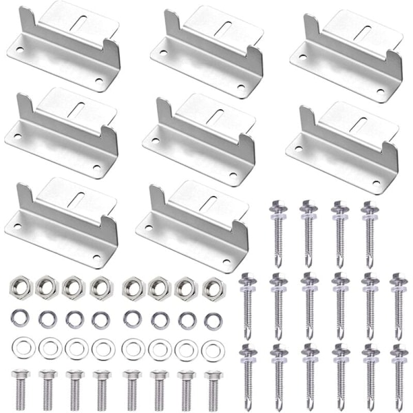 Solpanelbeslag, 8 stk. Solpanel Z-beslag, Aluminium Solpanelbeslag med Møtrikker og Skruer KLB