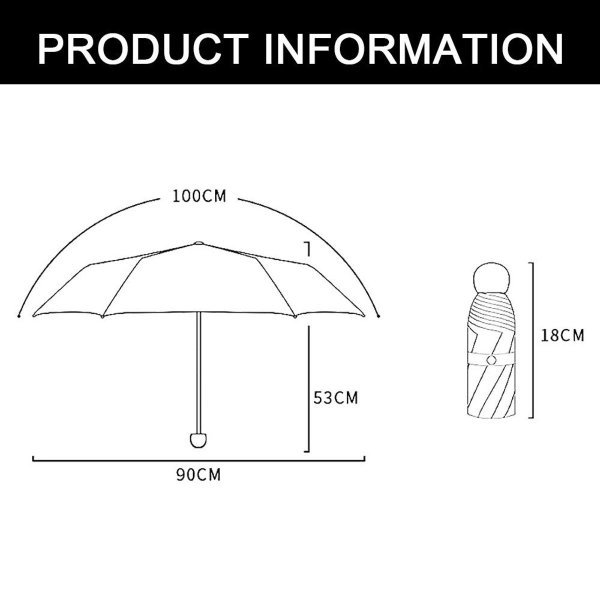 Foldbar Mini Kompakt Paraply, Lommeparaply til Sol og Regn, Lyseblå KLB