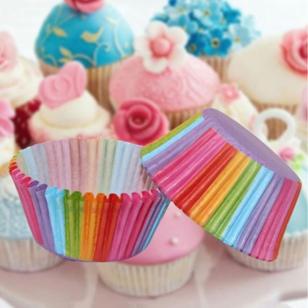 Cupcake-indpakningspapir, 100 stk. regnbuefarvet standard bagekop cupcake