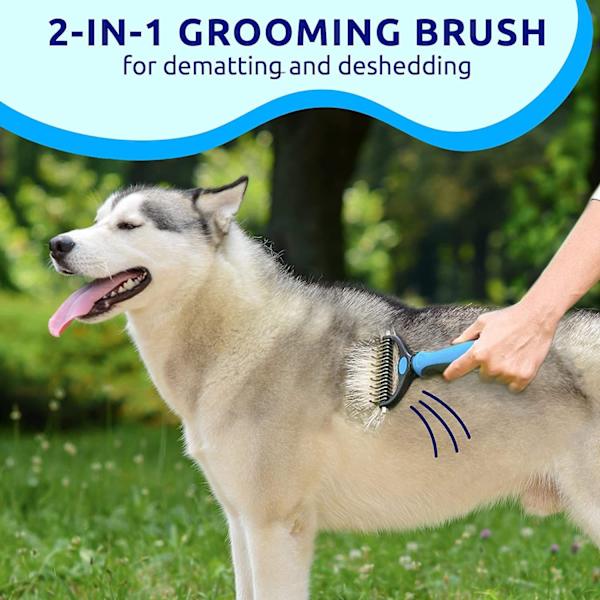 Dubbelsidig underullskarda för hundar och katter, kam för fällning och verktyg för avmattning för grooming, extra stor
