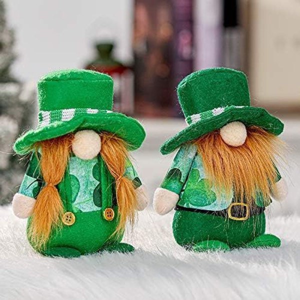 2-Pieces St. Patrick's Day Gnome Decoration Handmade Green Beard and Braids KLB