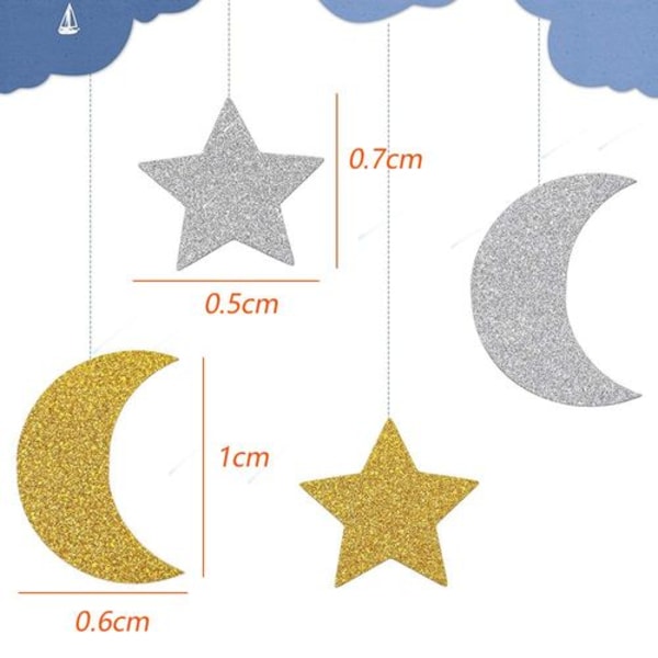 Pakkaus Glitter-tähti- ja kuupaperikonfettiä, kaksisivuinen kulta ja hopea