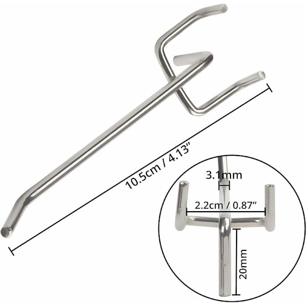 Stålpinnehullkroker (50 stk) - 10,5 cm - Metallkontorpinnehullkrok for organisering av arbeidsbenkverktøy og butikkhyller KLB