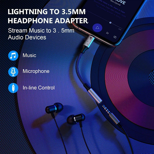 Lightning til 3,5 mm adapter, iPhone headset adapter grå hovedtelefoner