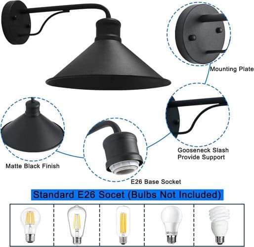Pakke med 2 utendørs vegglamper, veggmontering for hjem, front