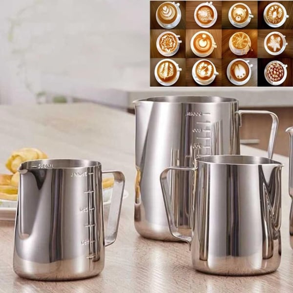 Melkeskummer, 350ml + 600ml håndholdt rustfritt stål melkeskummerkanne, kaffe KLB
