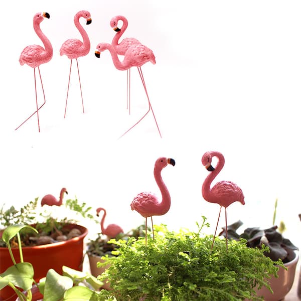 4 Flamingos Pendulum Resin Havefigur til Potteplanter Mikro
