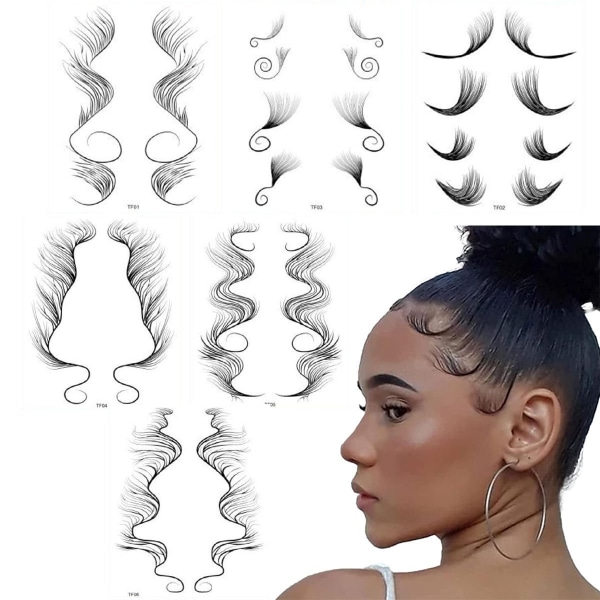 6 st Fake Edges Baby Hair Temporary Tattoo Side Bang Stickers, KLB