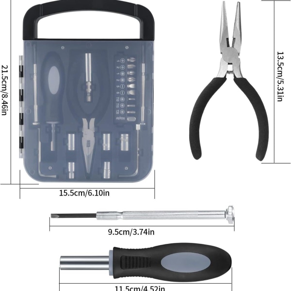 22-delt verktøykasse med presisjonsskrutrekkersett, bærbar