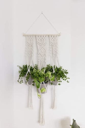 QueHouse Makramegarn Blomsterpottepynt - Veggdekorasjon Boho Blomst