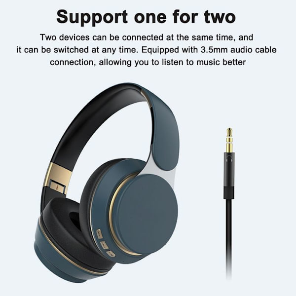 Bluetooth Over Ear Hodetelefoner, Trådløse Foldbare Stereo Mørkeblå