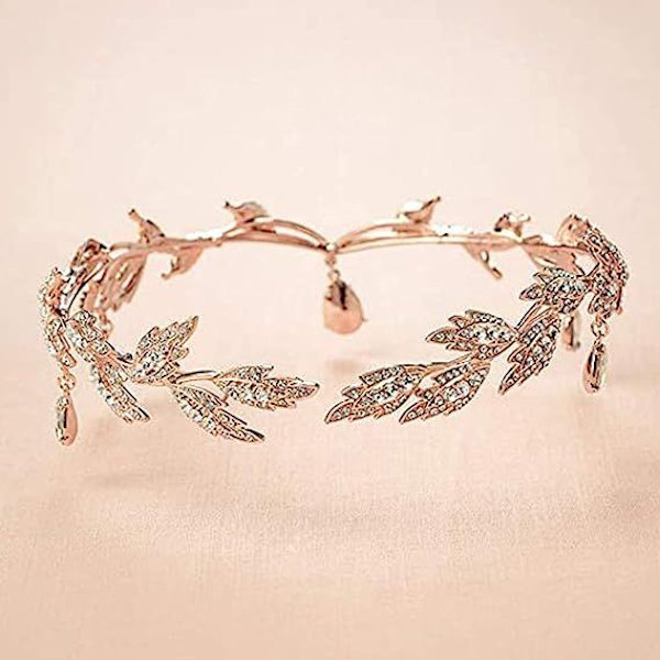 Rhinestone Crystal Tiara (Golden), Leaf Rhinestone Wedding Tiara, Crown Wedding Tiara Hair Accessory Prom