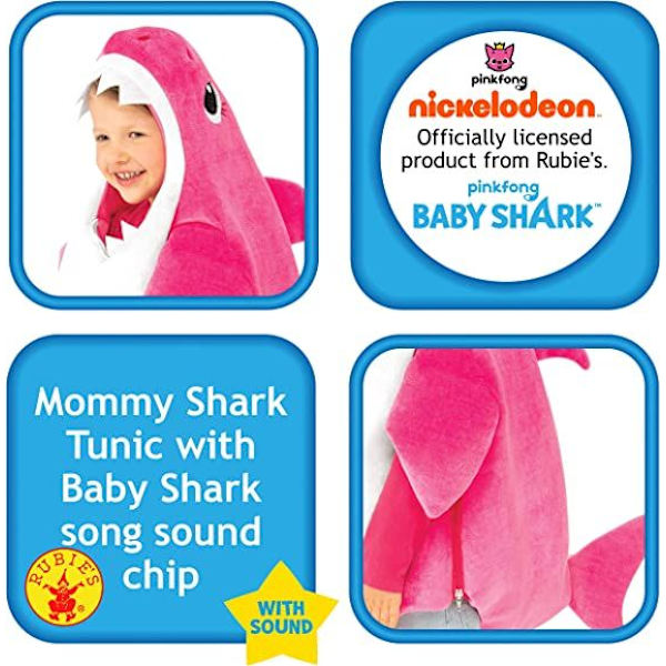 Baby Shark -asu lapsille 110 cm, vaaleanpunainen, soittaa Baby Shark -melodian