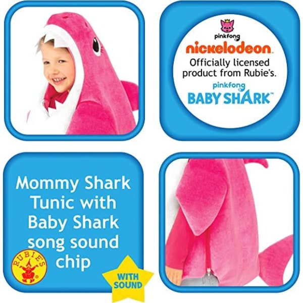 Baby Shark-dräkt för barn 110 cm rosa, spelar Baby Shark-melodin