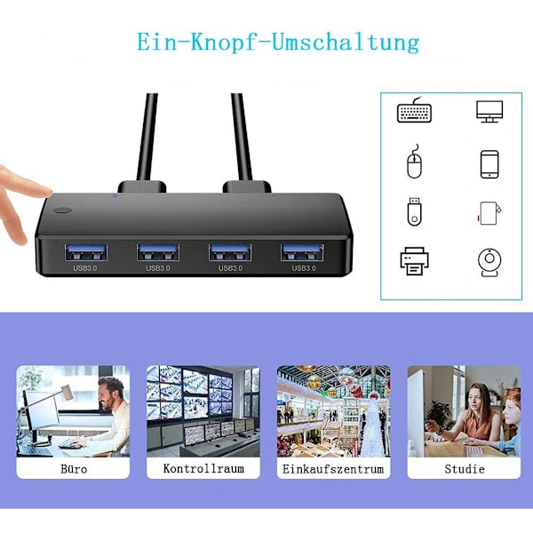 USB 3.0-switch, 2 ind 4 ud KM-switch til printere og mere