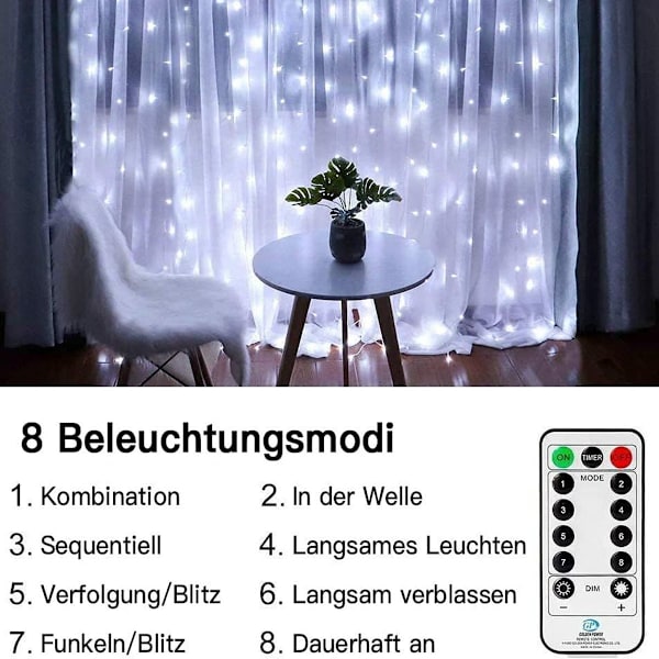 LED-valoverho, 300 LEDiä, 8 tilaa, sisä-/ulkokäyttöön KLB