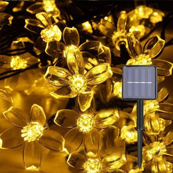 Udendørs solcellelyskæde, 50 LED'er 7 meter udendørs solcellelyskæde til udendørs, hjem, græsplæne, bryllup, terrasse, fest og feriedekoration (varm hvid)