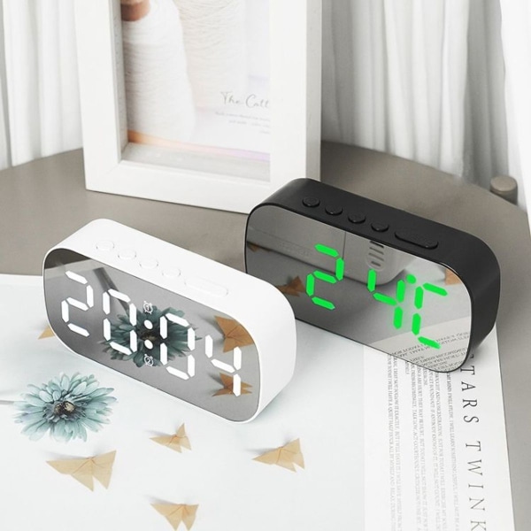 LED-digital display, temperatur, elektronisk klocka, bordspegel, väckarklocka (svart stor