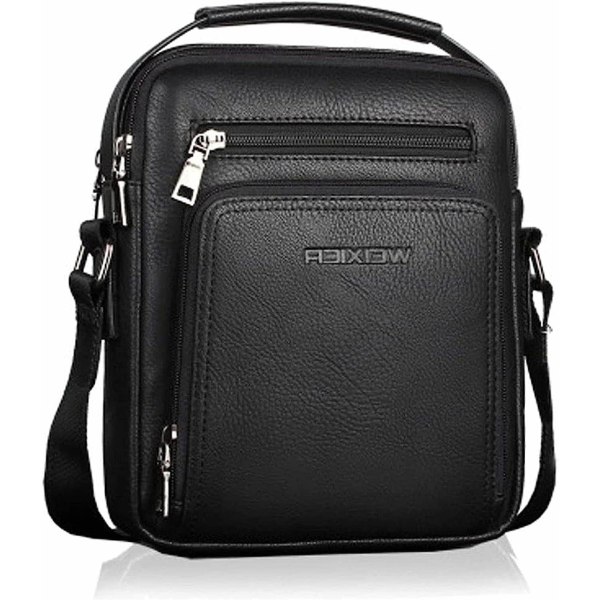 Crossbody-taske i læder Herre-messenger-taske Vintage skuldertaske Business Satchel Laptop-taske til rejsevandring og arbejde-Sort---Sort-
