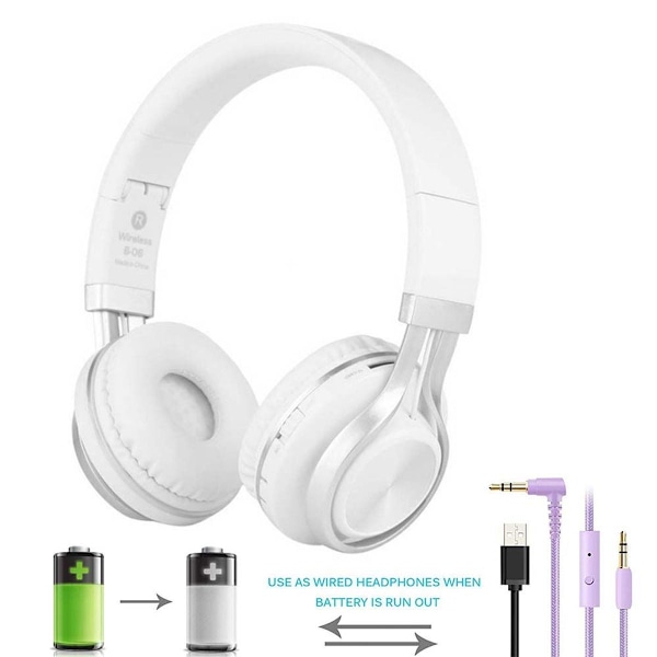 Bluetooth-hodetelefoner, sammenleggbare, trådløse hvite