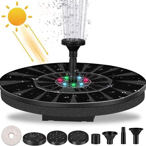 Solcelledrevet springvand med LED-lys flydende springvand