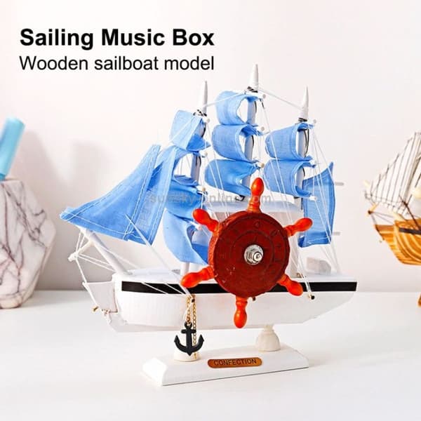 Träskepp Modell Musikbox Heminredning Liten Present