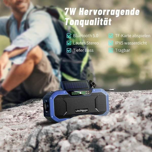 Hätäradio, Vedenkestävä Bluetooth-kaiutin, Kannettava AM/FM Aurinkokäyttöinen Käsikäyttöinen Radio