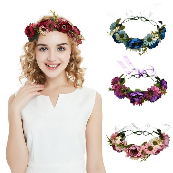 Blomsterkrone Boho Blomster Hodebånd Hårkrans Blomster Hodeplagg Blå