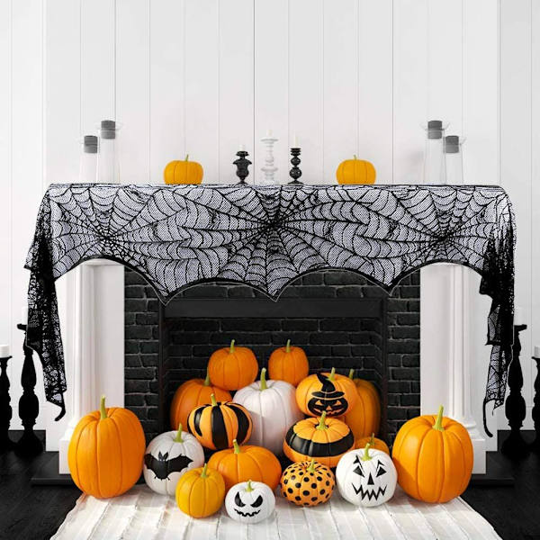 Halloween-koristelu Halloween Musta Pitsi Hämähäkinverkko Takka Kaitali Peite Halloween-juhlatarvikkeisiin 49x96 Tuumaa