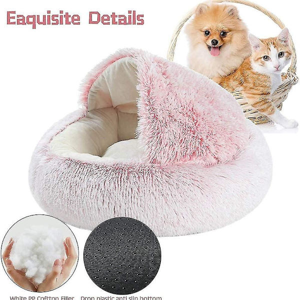 Mjuk kattbädd rund mjuk plysch grotta huva kattbädd KLB