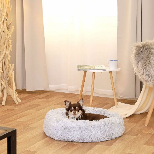 Rund hundekurv kattepute donut kurv 50 cm (M) Lys grå KLB