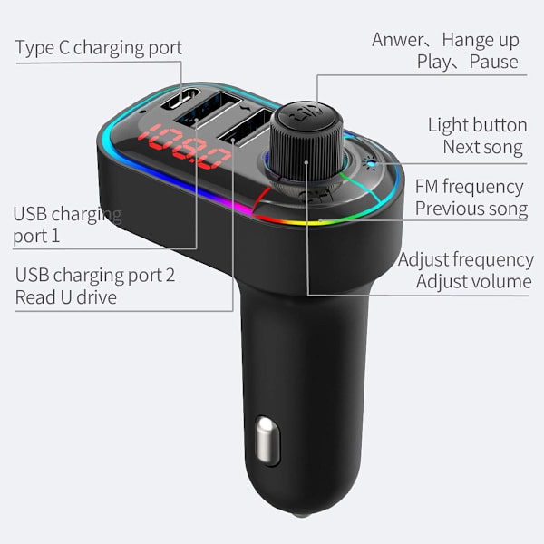 Bluetooth FM-sender for bil, Bluetooth 5.0 biladapter KLB