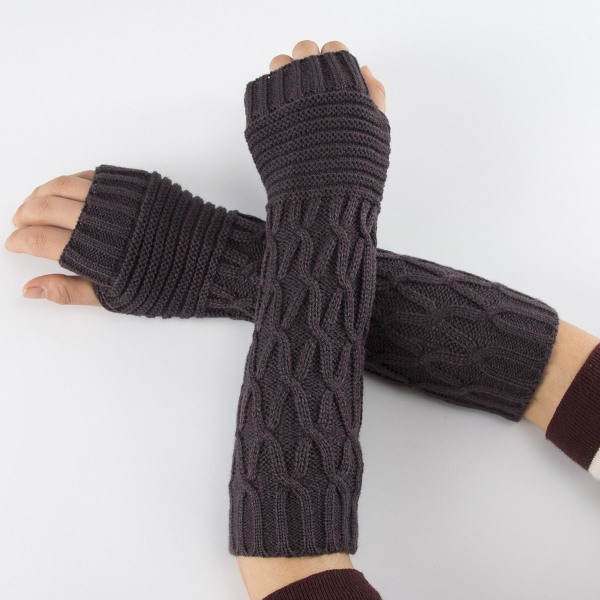Womens Winter Warm Over Armbow Long Fingerless Stickad Half Finger Open Dark Grey KLB
