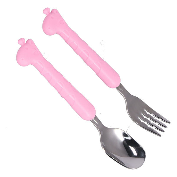 2 stk./sæt gaffel ske 304 rustfrit stål børnebestik pink KLB