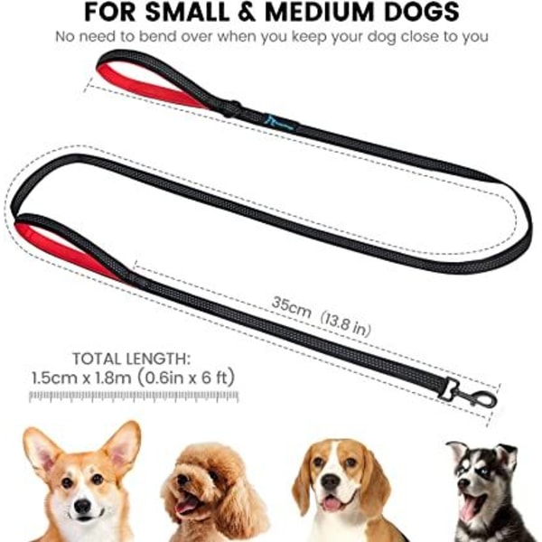 (2,5 cm 150 cm) Liten till medelstor hundkoppel med 3 reflekterande sömmar och 2 vadderade handtag för trafikhundkoppel/rep, husdjurskoppel för