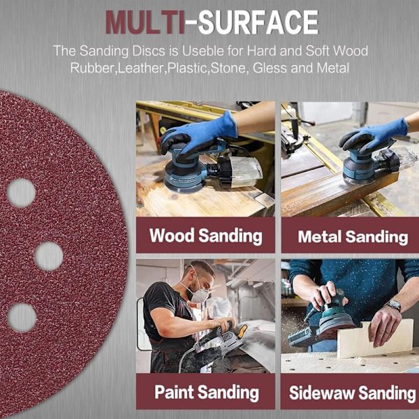 100 st slippappar 125 mm korn 80, sandpapper slippappar 8 hål idealisk för slipning/polering för excentrisk slipmaskin KLB