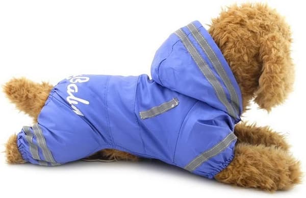 Liten hund regnrocka med huva, regnrocka med meshfoder, valp regnkläder, hundkläder, regnkläder/dräkt jacka overall kläder blå L