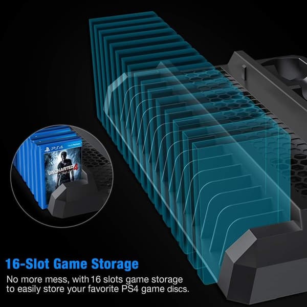 PS4 vertikalstativ, alt-i-ett PS4 vertikalstativ holder vifte