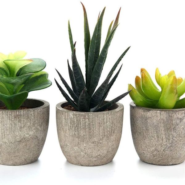 3 stk. kunstige sukkulenter bonsai kaktus blomsterpotte