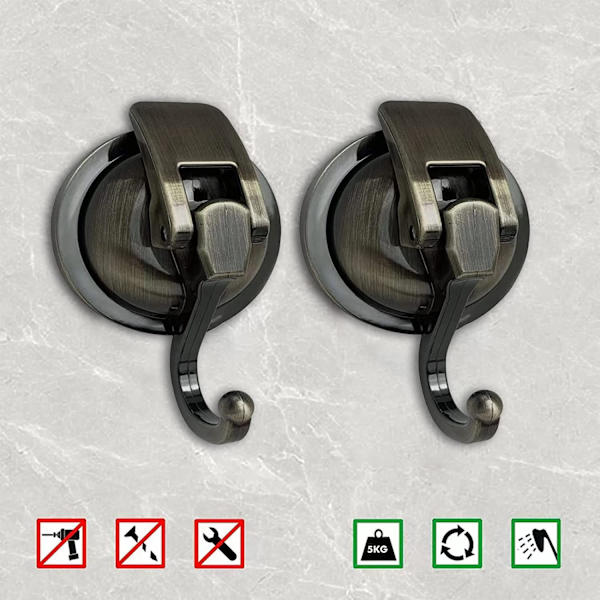 Sug kop krog, stærk og robust krog, vakuum sugekop brusekrog, genanvendelig, badeværelse, køkken, toilet, (2 stk., bronze)