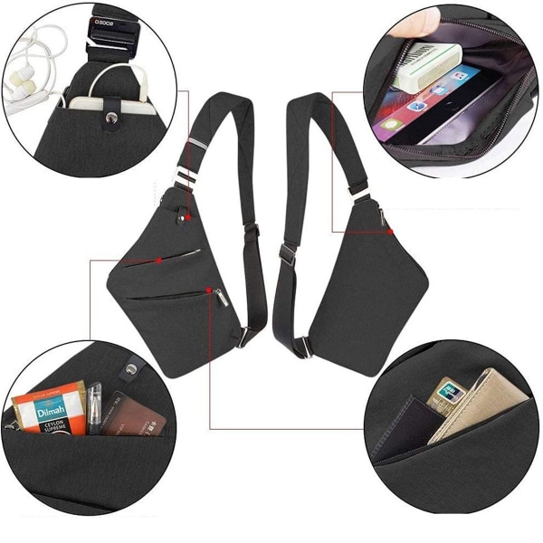 Multi-lomme crossbody, herre brystveske, anti-tyveri brystveske