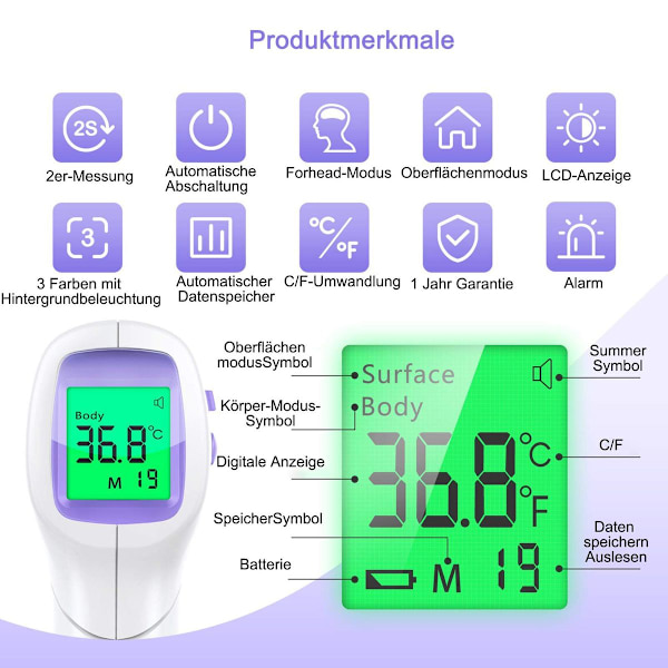 Febertermometer for babyer, barn og voksne, pannetermometer