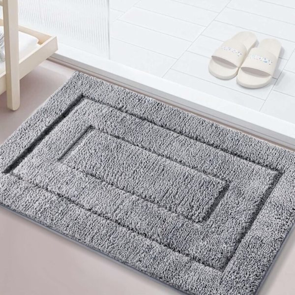 Badrumsmatta halkfri tvättbar badmatta mjuk vattenabsorberande mikrofibermatta för dusch badkar och toalett grå 70x120cm(70x120cm) KLB