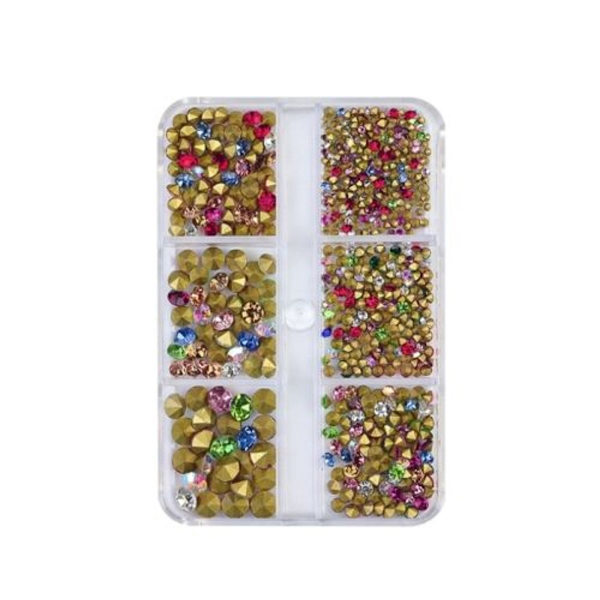 2 sæt manicure diamant neglepynt med 6 gitre, 10 farver