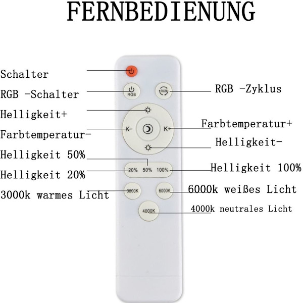 RGB LED-taklampe, 24 W taklampe dimbar med fjernkontroll, 3000 K KLB