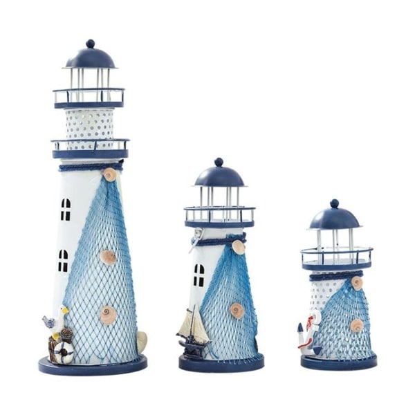 2 Blinkende Pewter Ocean Lighthouses Middelhavsstil Home Decor Arthan
