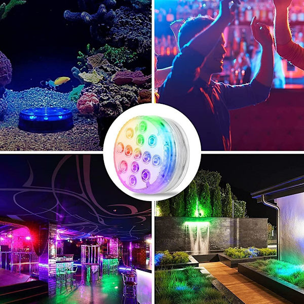 LED dykkerlys, 16 farger undervannslys, 13 LED-perler bassenglys med RF-fjernkontroll