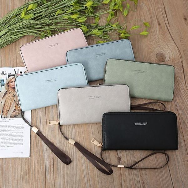 Mato pitkä lompakko naisten lompakko Clutch vetoketjullinen laukku (vaaleanharmaa)