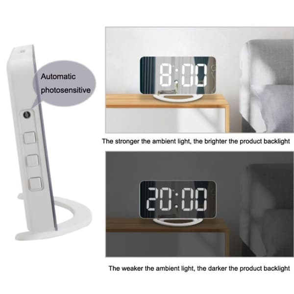 TS-8202 Multifunksjonell LED Vibrerende Speil USB Vekkerklokke
